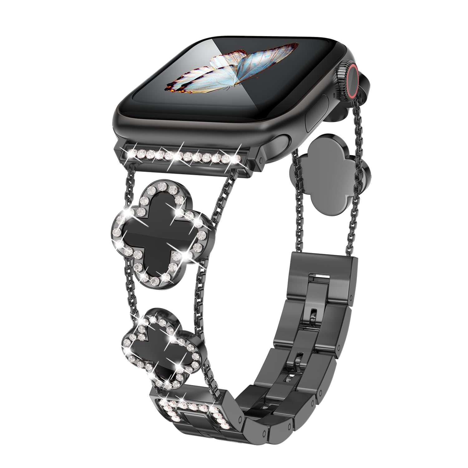 Straplix CloverLuxe Diamond Band for Apple Watch – Luxury Stainless Steel Strap with Crystals, Compatible with 40mm 41mm 42mm 44mm 45mm 46mm 49mm