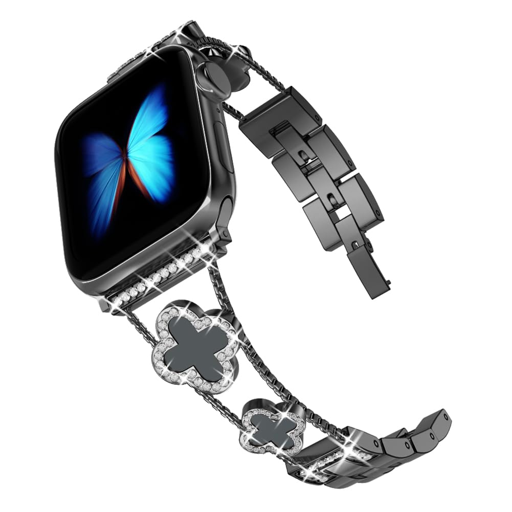 Straplix CloverLuxe Diamond Band for Apple Watch – Luxury Stainless Steel Strap with Crystals, Compatible with 40mm 41mm 42mm 44mm 45mm 46mm 49mm