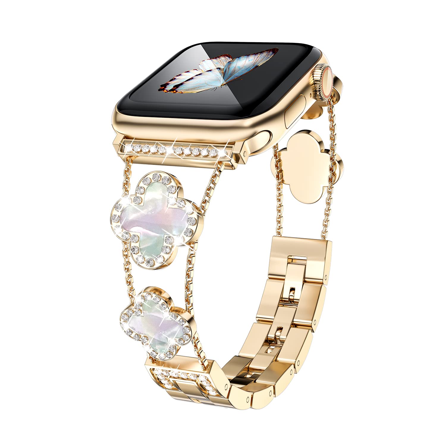 Straplix CloverLuxe Diamond Band for Apple Watch – Luxury Stainless Steel Strap with Crystals, Compatible with 40mm 41mm 42mm 44mm 45mm 46mm 49mm