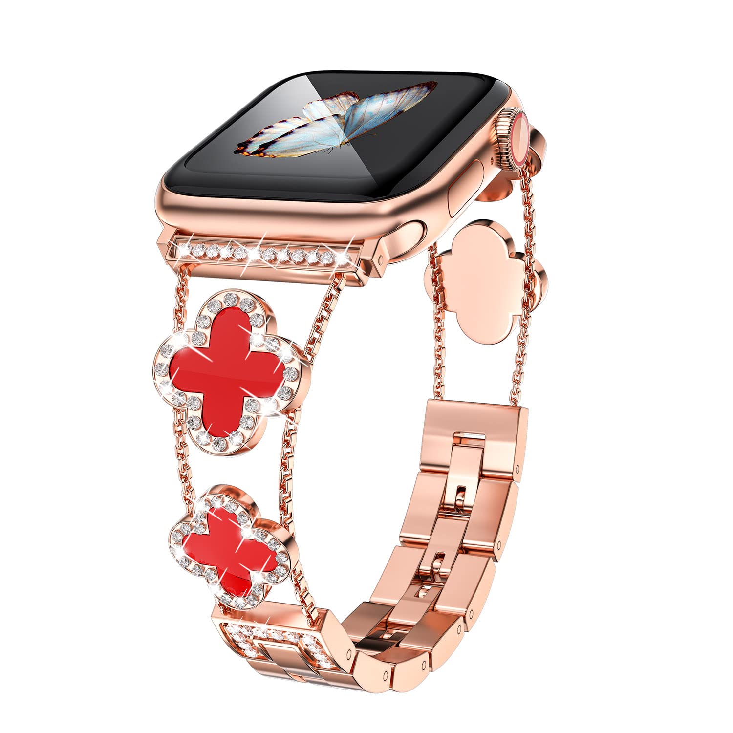 Straplix CloverLuxe Diamond Band for Apple Watch – Luxury Stainless Steel Strap with Crystals, Compatible with 40mm 41mm 42mm 44mm 45mm 46mm 49mm