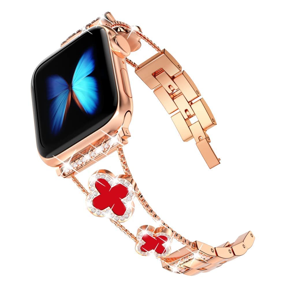 Straplix CloverLuxe Diamond Band for Apple Watch – Luxury Stainless Steel Strap with Crystals, Compatible with 40mm 41mm 42mm 44mm 45mm 46mm 49mm