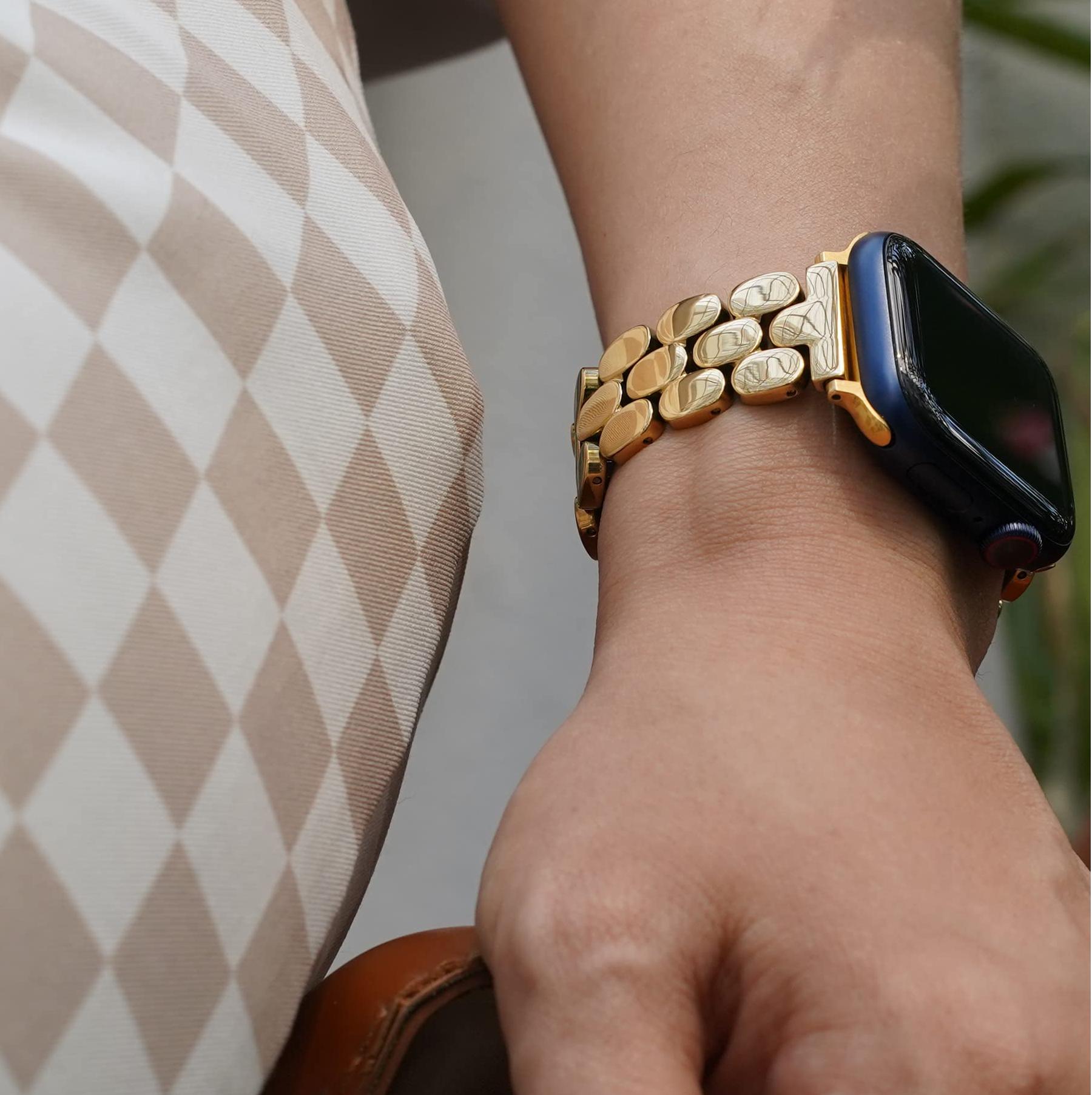 Straplix Cute Dot Triple-Bead Band for Apple Watch – Stylish Stainless Steel Bracelet Strap for Women, Compatible with 38mm 40mm 41mm 42mm 44mm 45mm 46mm 49mm