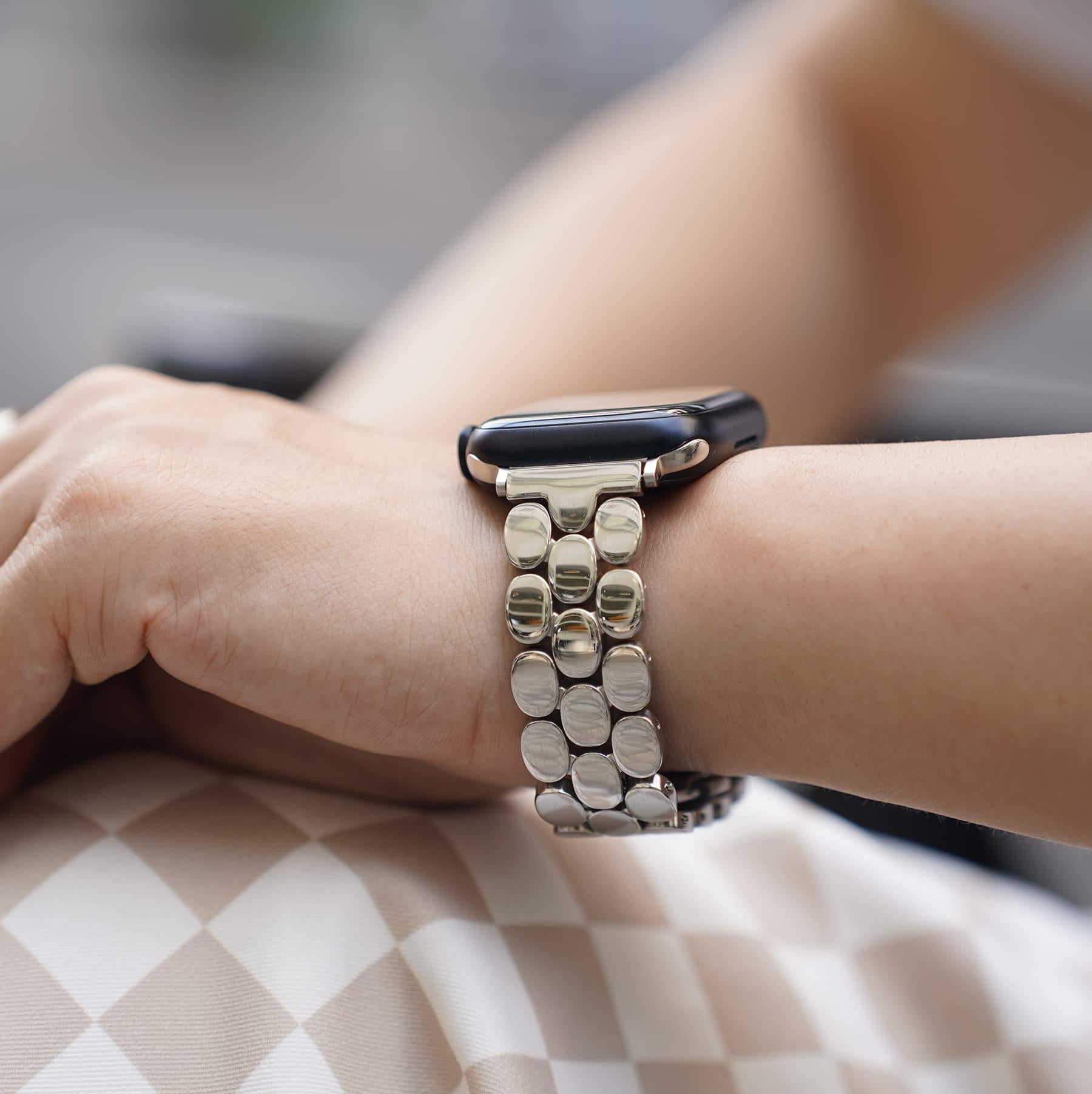 Straplix Cute Dot Triple-Bead Band for Apple Watch – Stylish Stainless Steel Bracelet Strap for Women, Compatible with 38mm 40mm 41mm 42mm 44mm 45mm 46mm 49mm