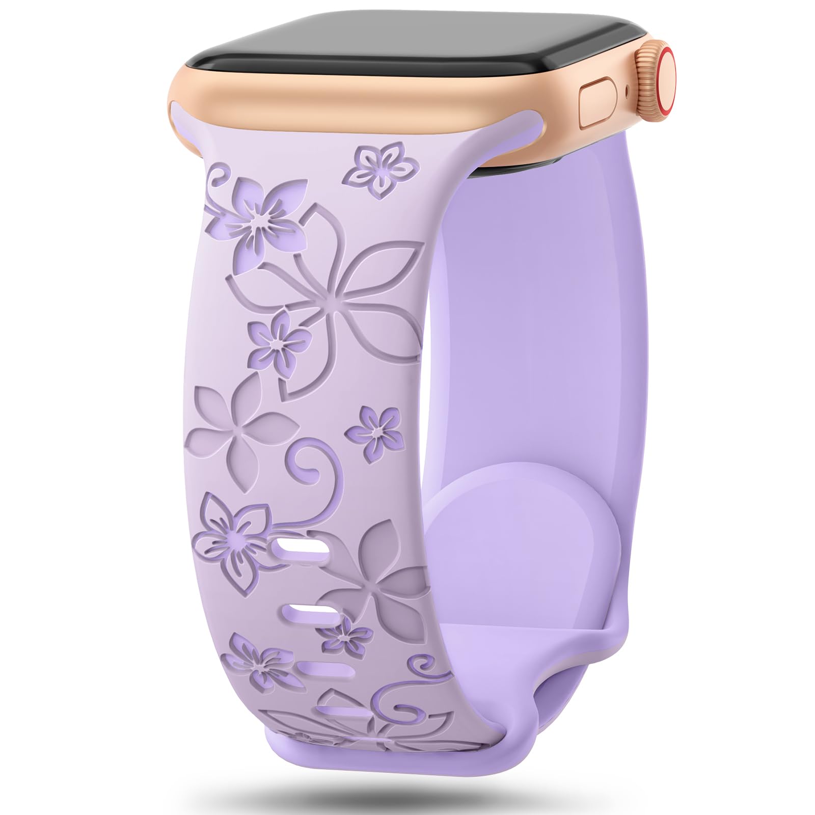 Straplix Floral Engraved Band for Apple Watch – Etched Stainless Steel Strap for Women, Compatible with 38mm 40mm 41mm 42mm 44mm 45mm 46mm 49mm