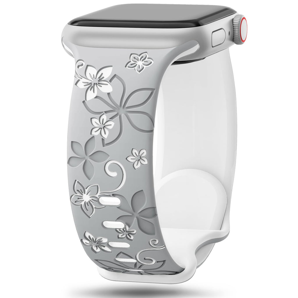 Straplix Floral Engraved Band for Apple Watch – Etched Stainless Steel Strap for Women, Compatible with 38mm 40mm 41mm 42mm 44mm 45mm 46mm 49mm