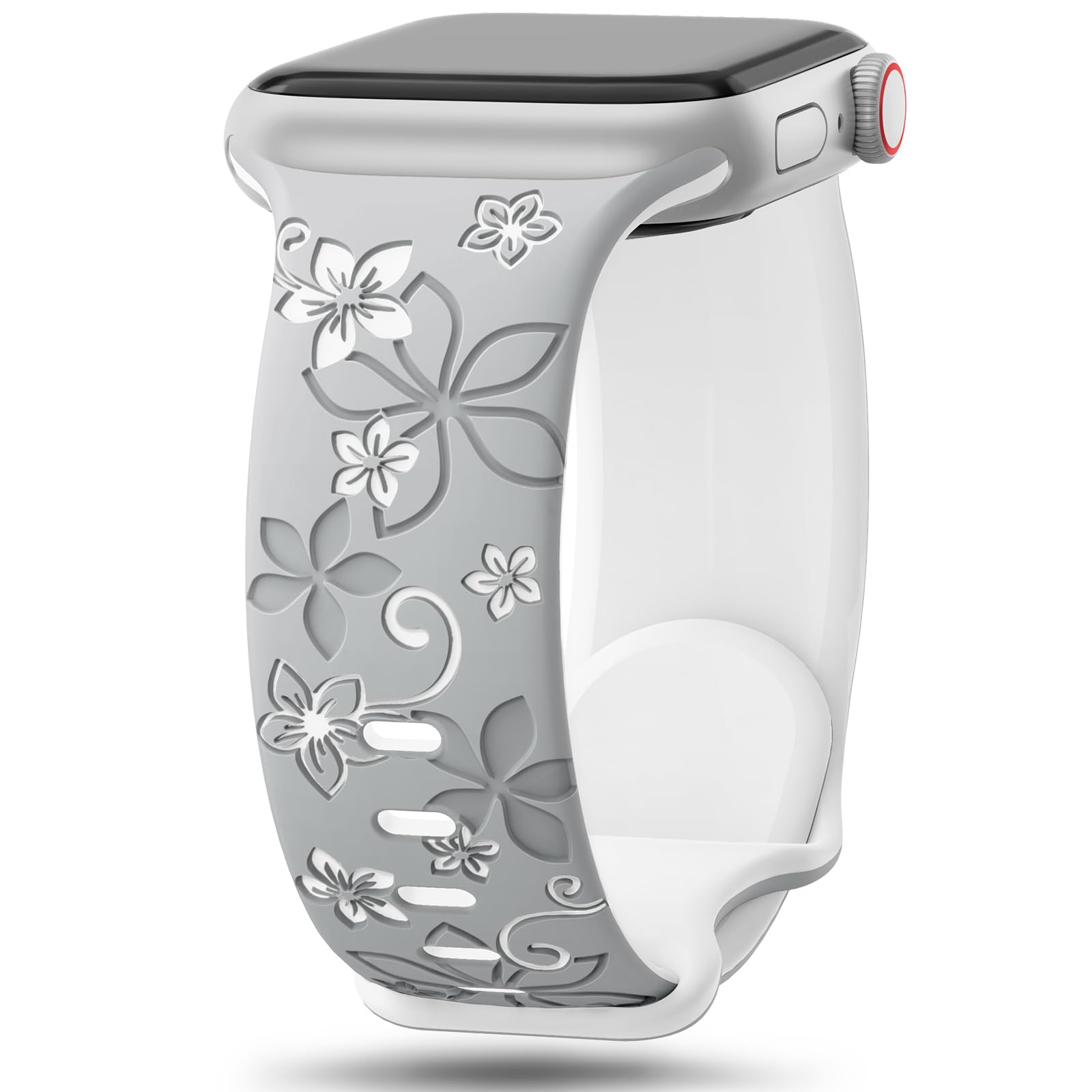 Straplix Floral Engraved Band for Apple Watch – Etched Stainless Steel Strap for Women, Compatible with 38mm 40mm 41mm 42mm 44mm 45mm 46mm 49mm