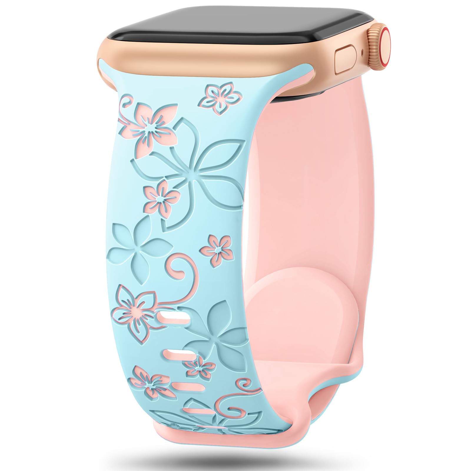 Straplix Floral Engraved Band for Apple Watch – Etched Stainless Steel Strap for Women, Compatible with 38mm 40mm 41mm 42mm 44mm 45mm 46mm 49mm