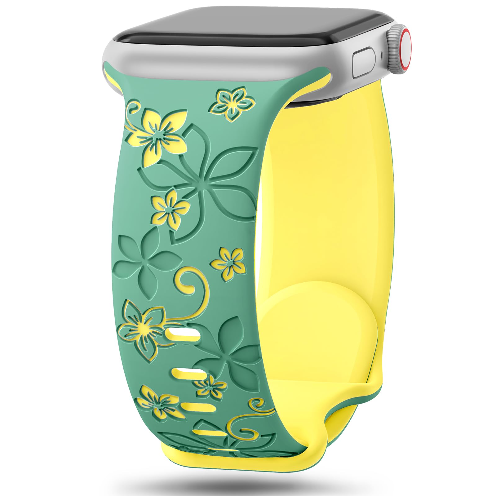 Straplix Floral Engraved Band for Apple Watch – Etched Stainless Steel Strap for Women, Compatible with 38mm 40mm 41mm 42mm 44mm 45mm 46mm 49mm
