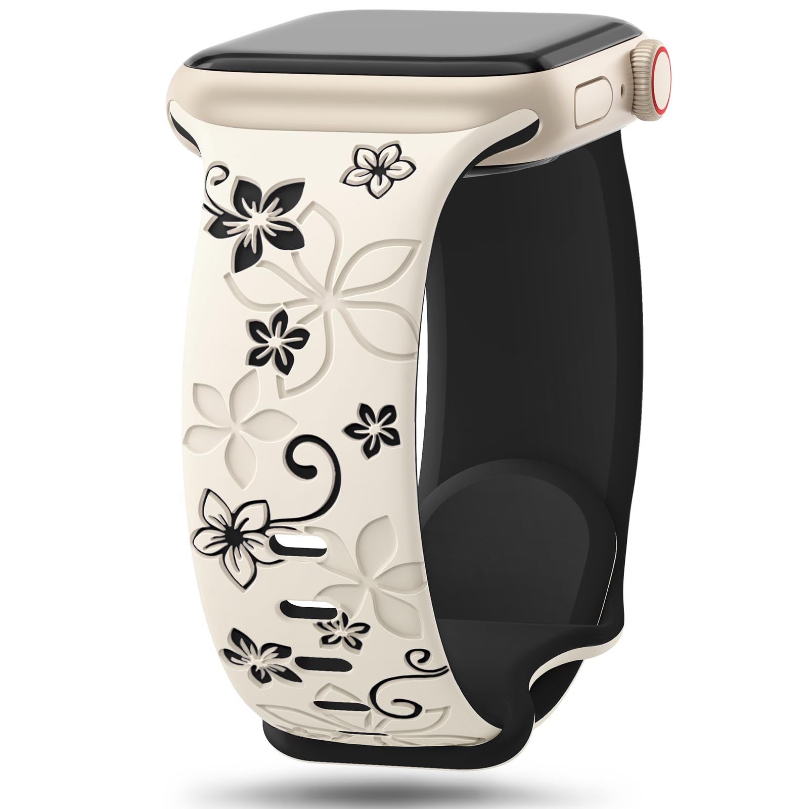 Straplix Floral Engraved Band for Apple Watch – Etched Stainless Steel Strap for Women, Compatible with 38mm 40mm 41mm 42mm 44mm 45mm 46mm 49mm