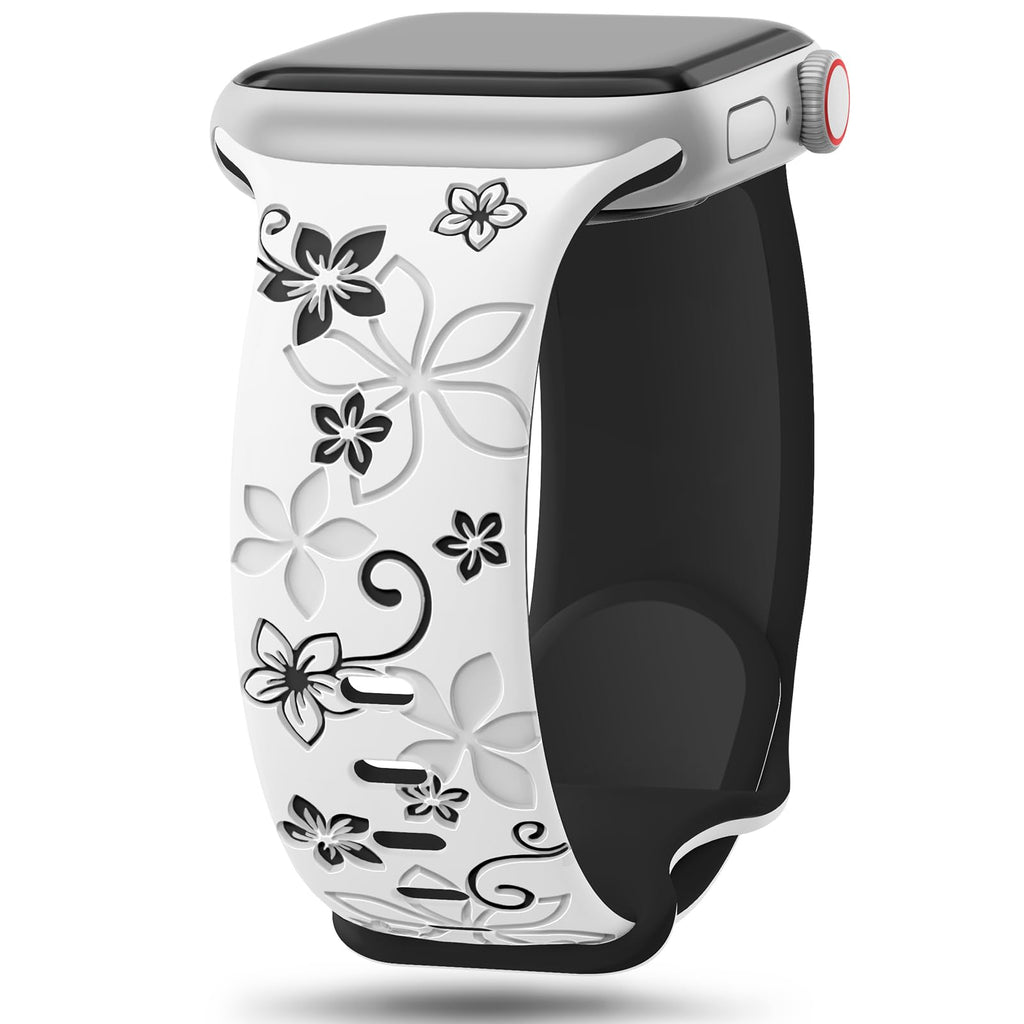 Straplix Floral Engraved Band for Apple Watch – Etched Stainless Steel Strap for Women, Compatible with 38mm 40mm 41mm 42mm 44mm 45mm 46mm 49mm