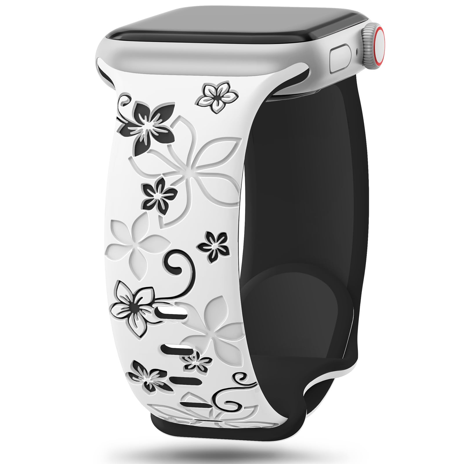 Straplix Floral Engraved Band for Apple Watch – Etched Stainless Steel Strap for Women, Compatible with 38mm 40mm 41mm 42mm 44mm 45mm 46mm 49mm