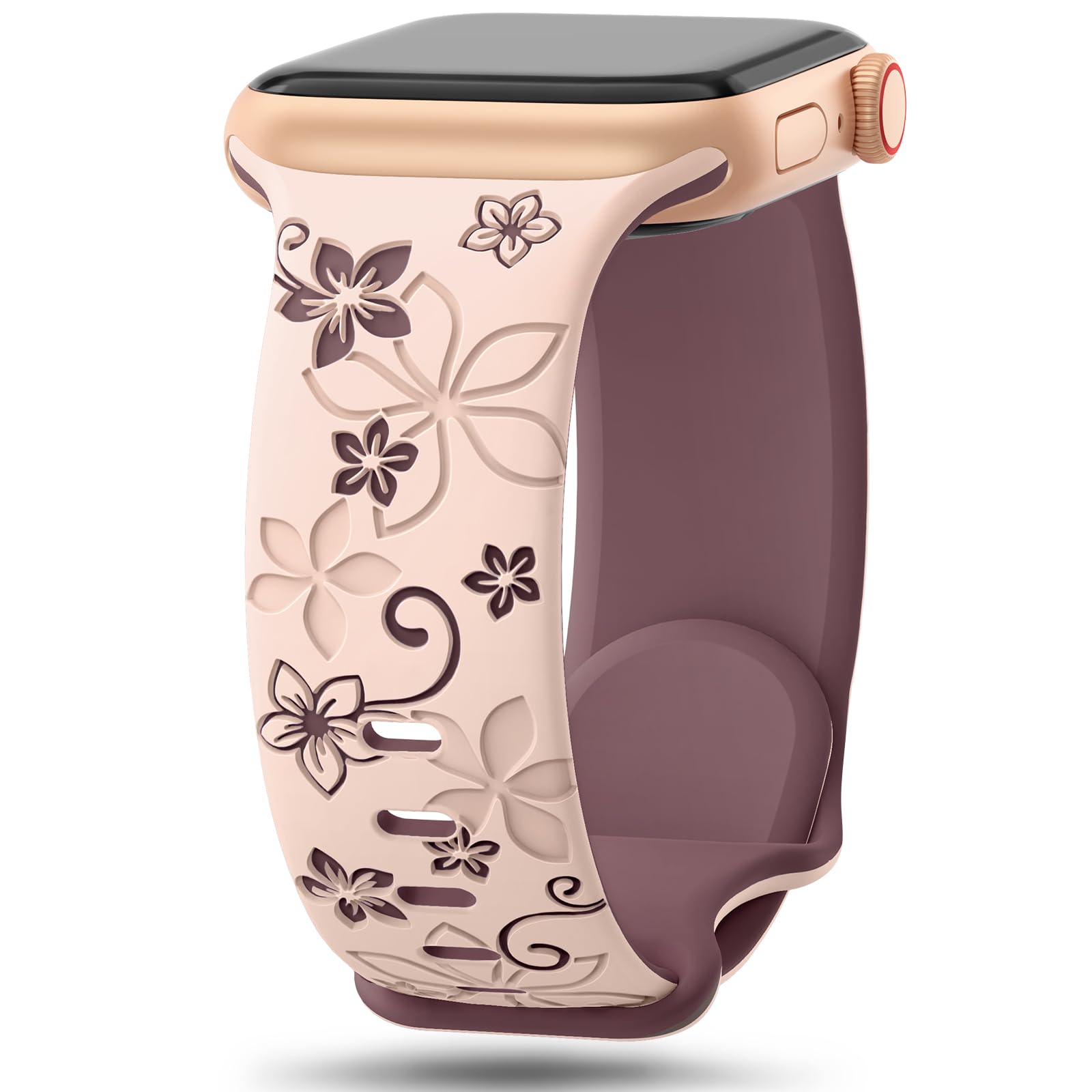 Straplix Floral Engraved Band for Apple Watch – Etched Stainless Steel Strap for Women, Compatible with 38mm 40mm 41mm 42mm 44mm 45mm 46mm 49mm