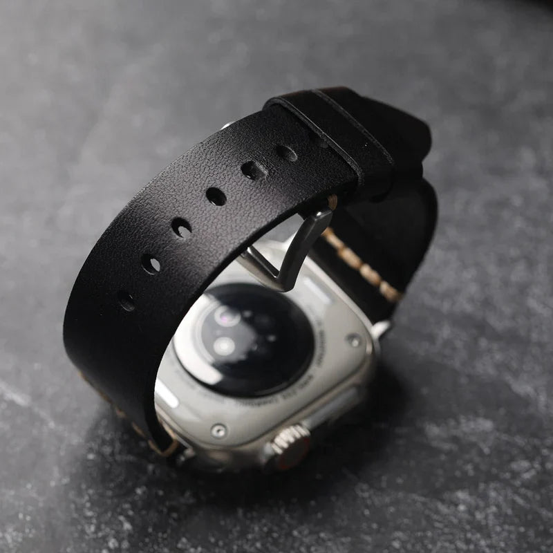 Straplix Dark Vintage Leather Band for Apple Watch – Distressed Genuine Leather Strap Compatible with 40mm 41mm 42mm 44mm 45mm 46mm 49mm