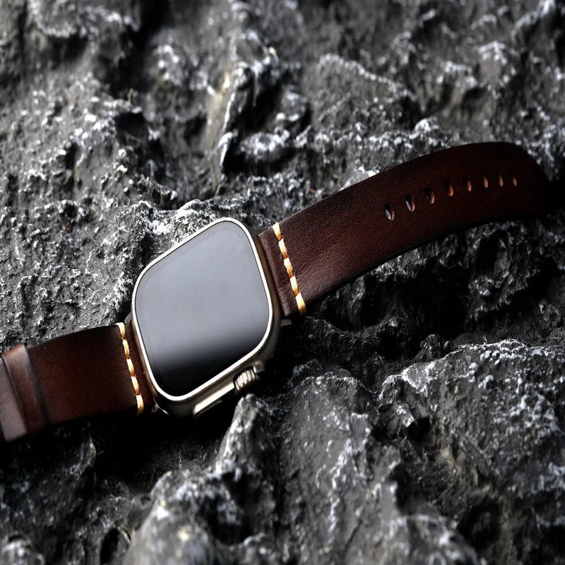 Straplix Dark Vintage Leather Band for Apple Watch – Distressed Genuine Leather Strap Compatible with 40mm 41mm 42mm 44mm 45mm 46mm 49mm
