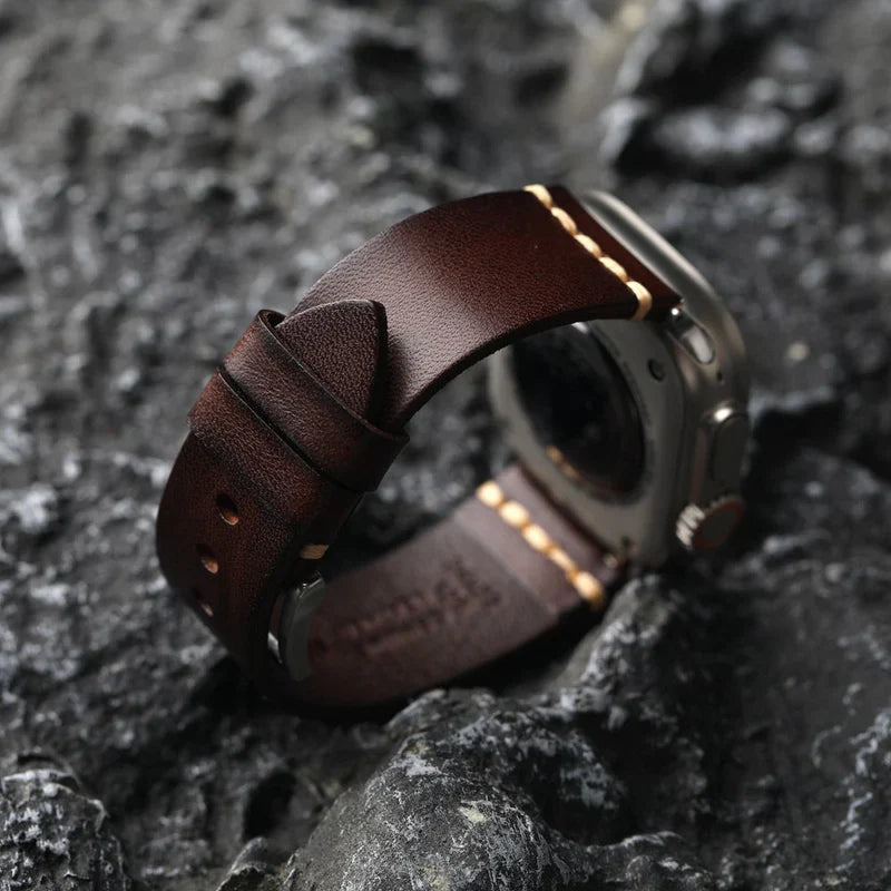 Straplix Dark Vintage Leather Band for Apple Watch – Distressed Genuine Leather Strap Compatible with 40mm 41mm 42mm 44mm 45mm 46mm 49mm