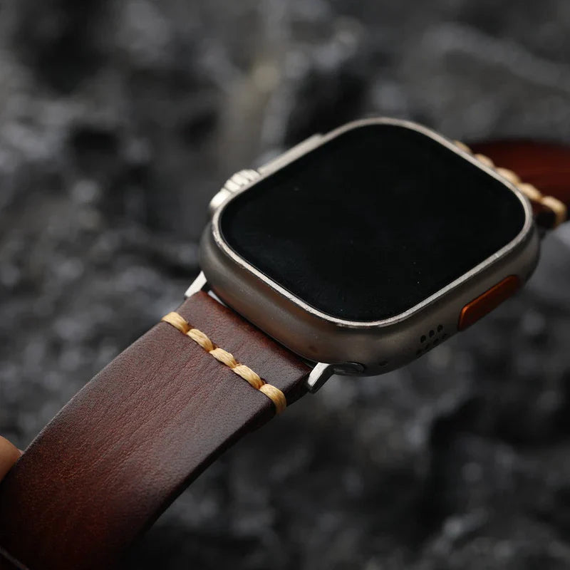 Straplix Dark Vintage Leather Band for Apple Watch – Distressed Genuine Leather Strap Compatible with 40mm 41mm 42mm 44mm 45mm 46mm 49mm