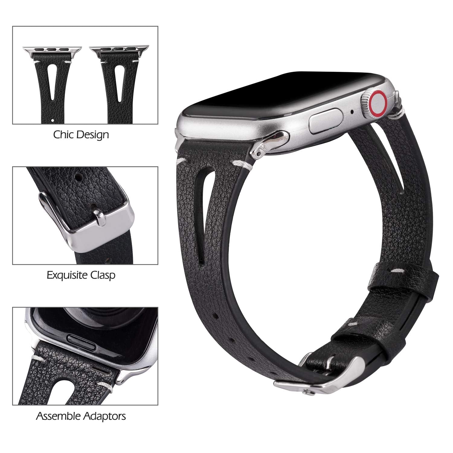 Straplix Leather Cutout Band for Apple Watch – Stylish Hollow Design Strap for Women, Compatible with 38mm 40mm 41mm 42mm 44mm 45mm 49mm