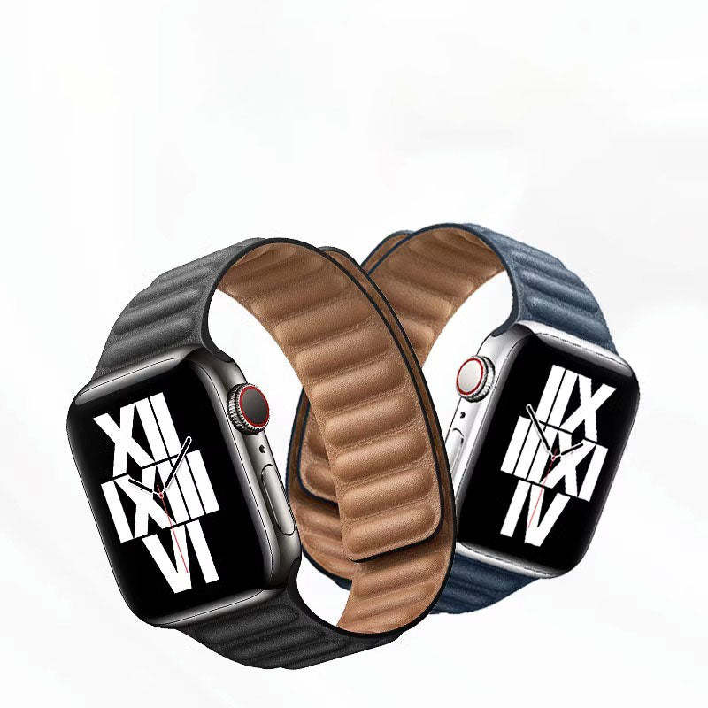 Straplix Magnetic Leather Link Band for Apple Watch – Genuine Leather Strap Compatible with 40mm 41mm 42mm 44mm 45mm 46mm 49mm
