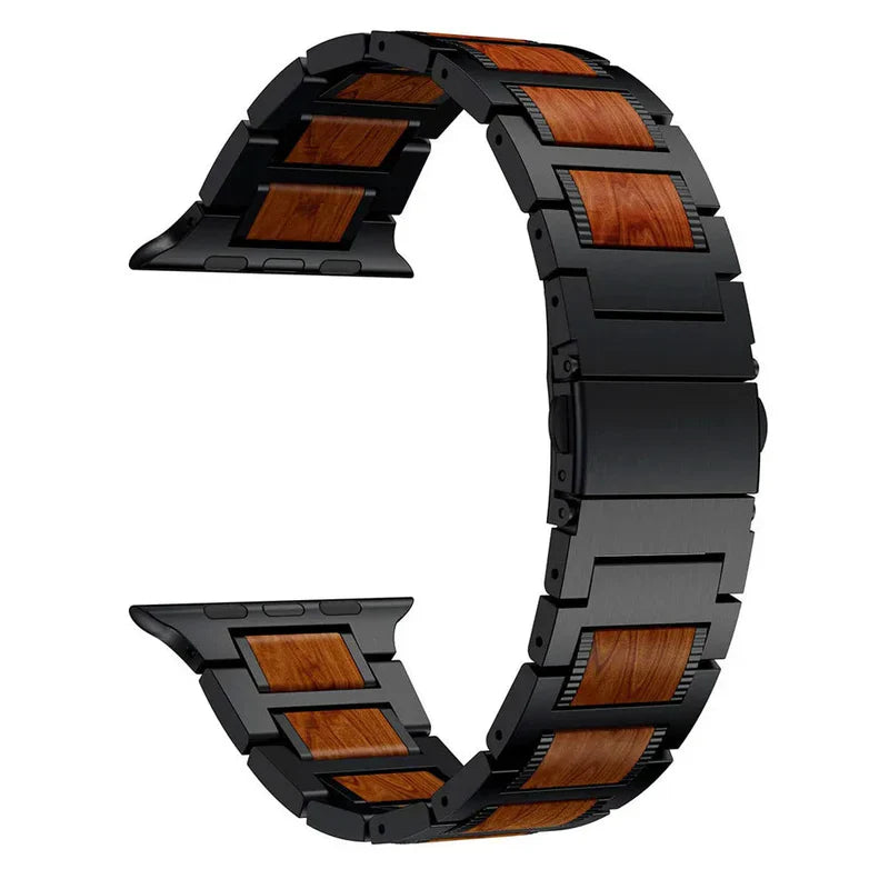 Straplix Natural Red Sandalwood & Metal Band for Apple Watch – Wood and Stainless Steel Strap Compatible with 38mm 40mm 41mm 42mm 44mm 45mm 49mm