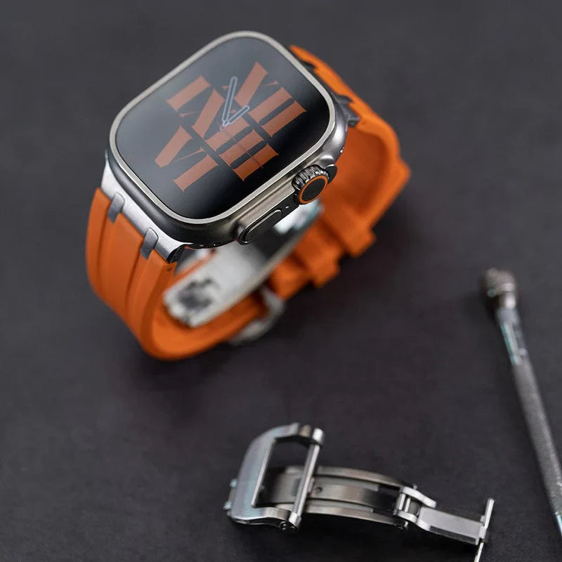 Thick Silicone Band with Titanium Adapter Compatible with Apple Watch – Rugged Strap for Series 1–9 & Ultra