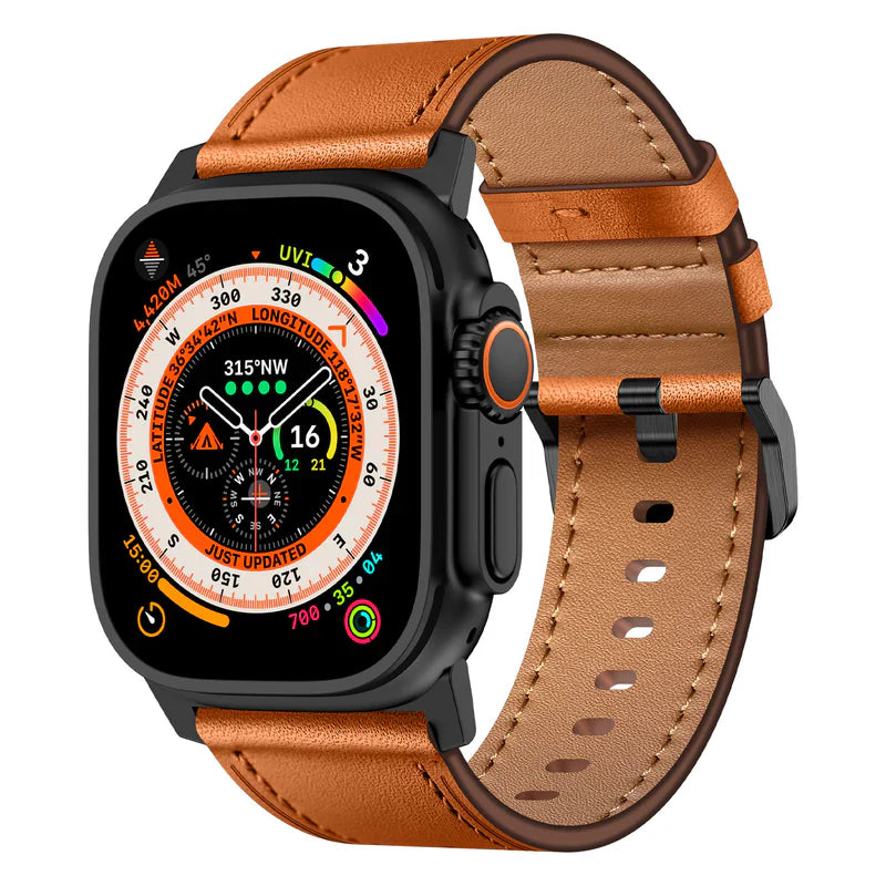 Straplix Wilderness Leather Band for Apple Watch – Vintage Genuine Leather Strap Compatible with 44mm 45mm 46mm 49mm