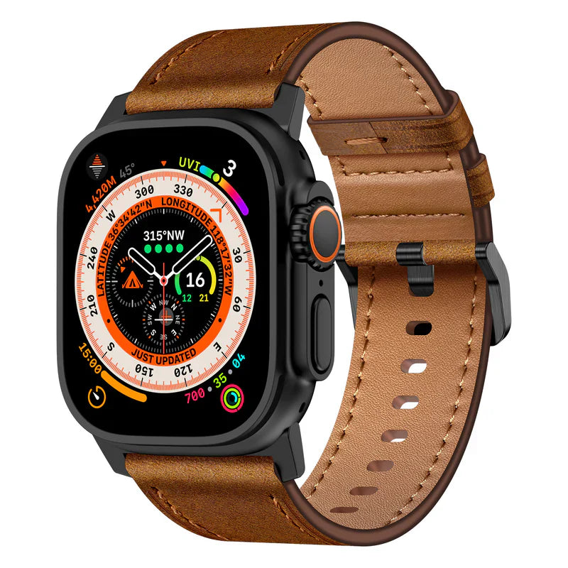 Straplix Wilderness Leather Band for Apple Watch – Vintage Genuine Leather Strap Compatible with 44mm 45mm 46mm 49mm