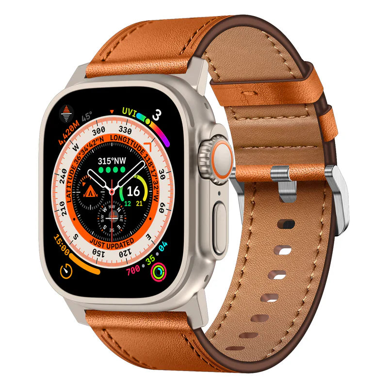 Straplix Wilderness Leather Band for Apple Watch – Vintage Genuine Leather Strap Compatible with 44mm 45mm 46mm 49mm