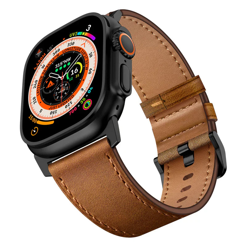 Straplix Wilderness Leather Band for Apple Watch – Vintage Genuine Leather Strap Compatible with 44mm 45mm 46mm 49mm