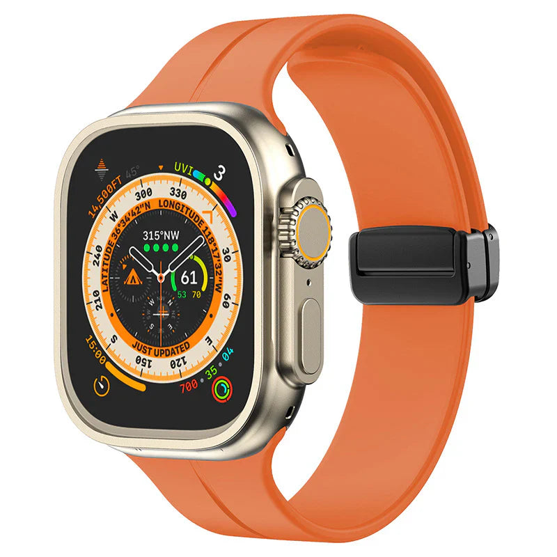 Straplix Magnetic Folding Silicone Band for Apple Watch – Simple Soft Strap Compatible with 40mm 41mm 42mm 44mm 45mm 46mm 49mm