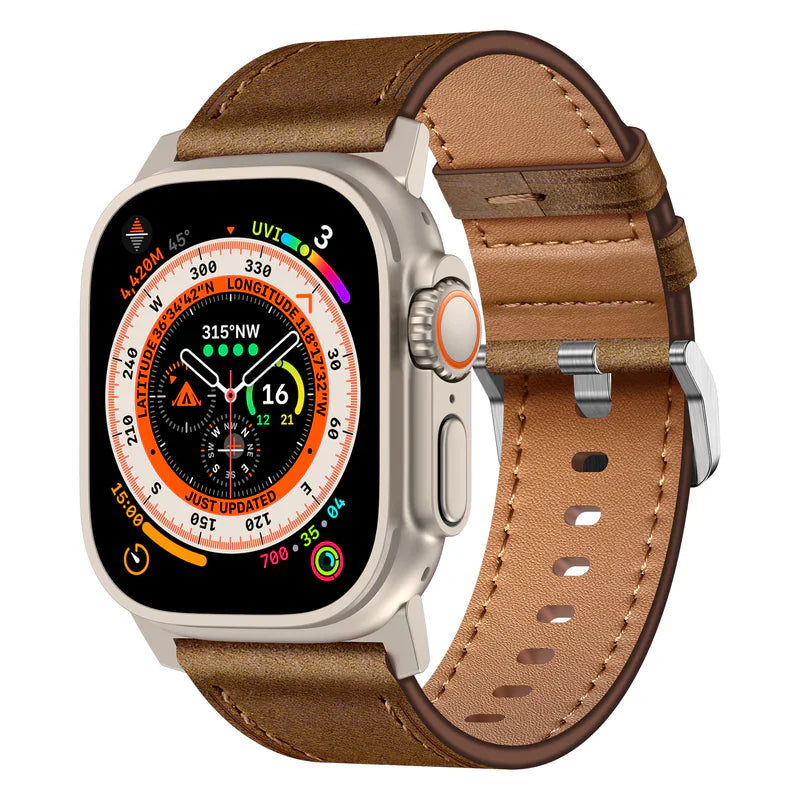 Straplix Wilderness Leather Band for Apple Watch – Vintage Genuine Leather Strap Compatible with 44mm 45mm 46mm 49mm