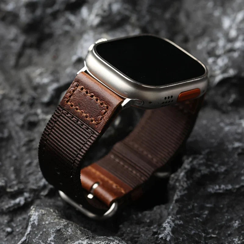 Straplix Handmade Nylon Leather Band for Apple Watch – Hybrid Fabric & Leather Strap Compatible with 40mm 41mm 42mm 44mm 45mm 46mm 49mm