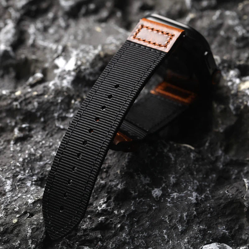 Straplix Handmade Nylon Leather Band for Apple Watch – Hybrid Fabric & Leather Strap Compatible with 40mm 41mm 42mm 44mm 45mm 46mm 49mm