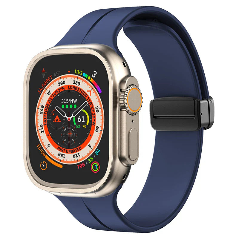 Straplix Magnetic Folding Silicone Band for Apple Watch – Simple Soft Strap Compatible with 40mm 41mm 42mm 44mm 45mm 46mm 49mm