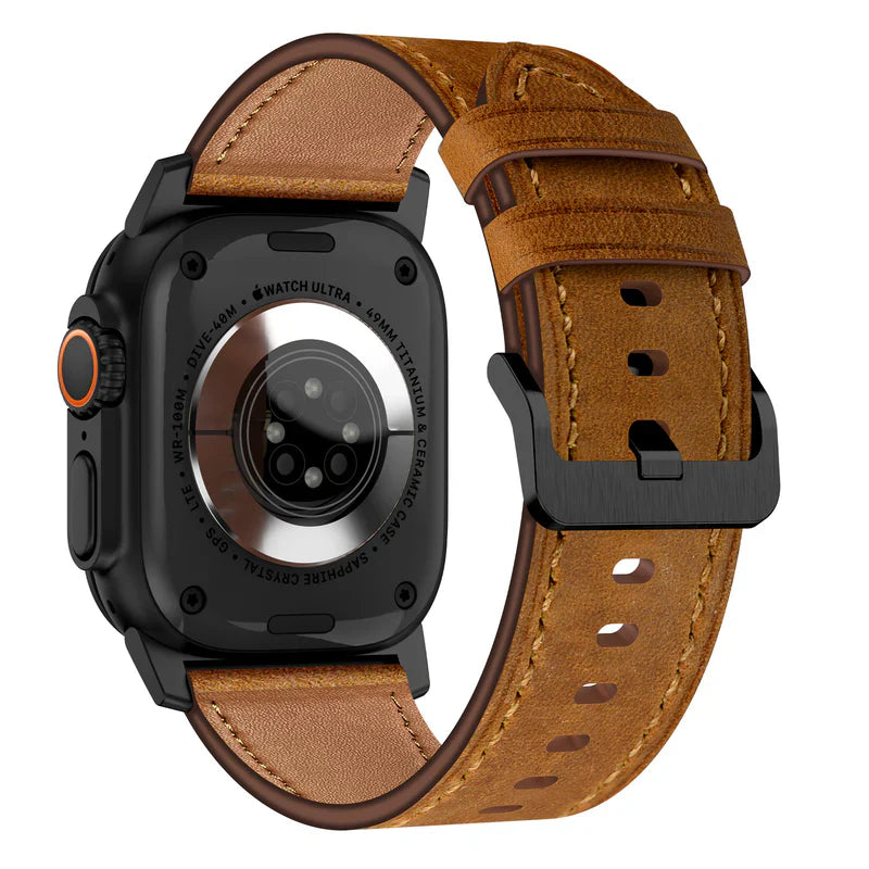 Straplix Wilderness Leather Band for Apple Watch – Vintage Genuine Leather Strap Compatible with 44mm 45mm 46mm 49mm