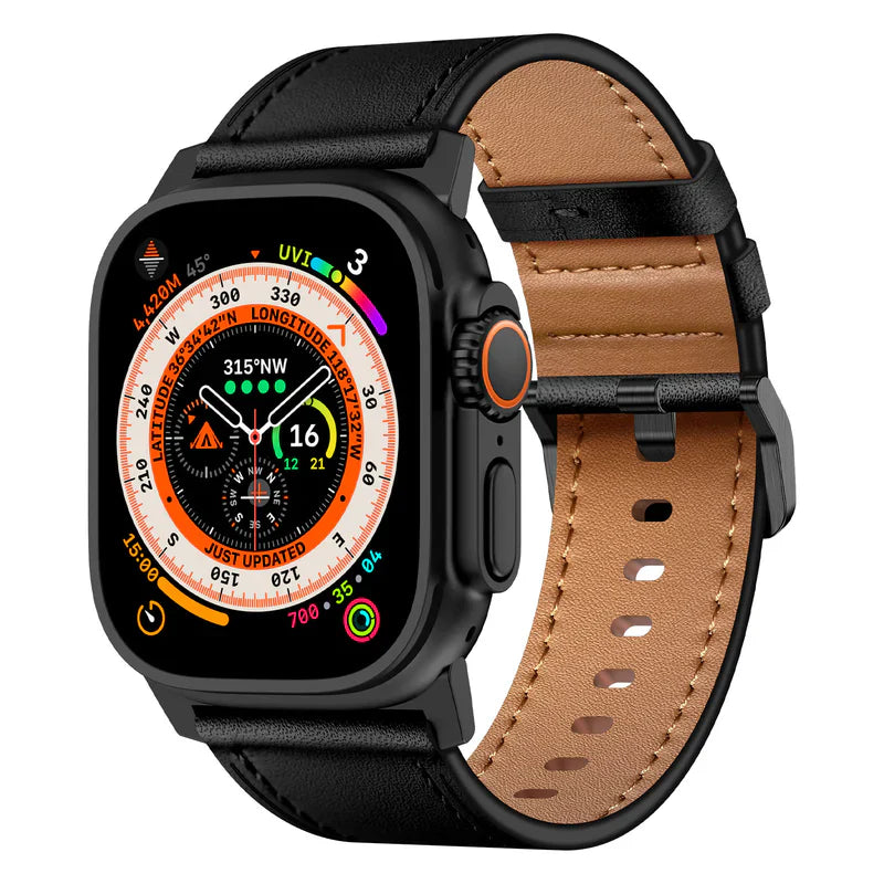 Straplix Wilderness Leather Band for Apple Watch – Vintage Genuine Leather Strap Compatible with 44mm 45mm 46mm 49mm