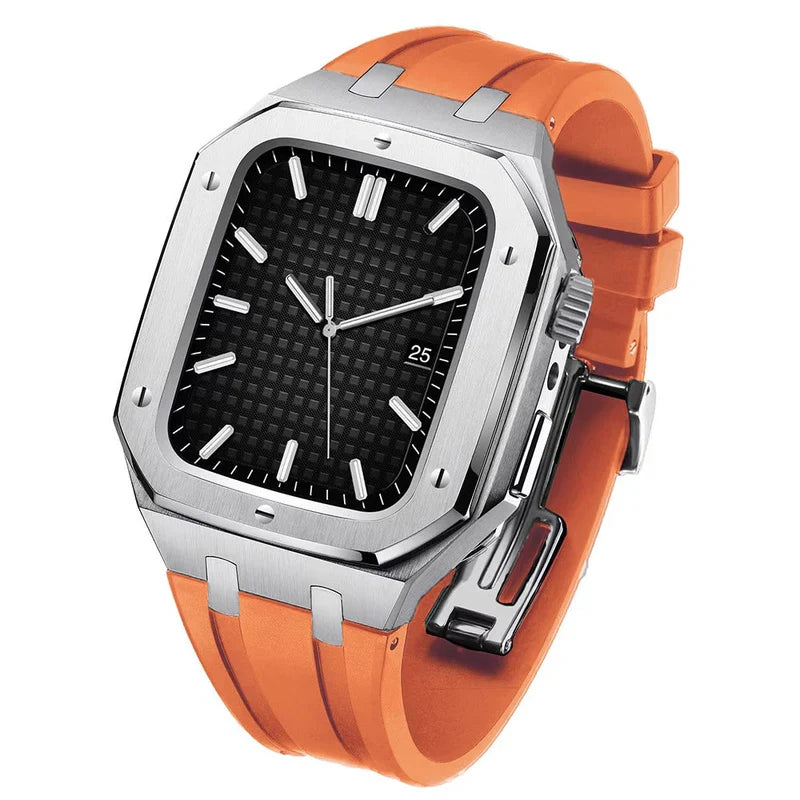 Straplix AP9006 Silicone Band with Stainless Steel Case for Apple Watch – Sport Retrofit Kit Compatible with 44mm 45mm