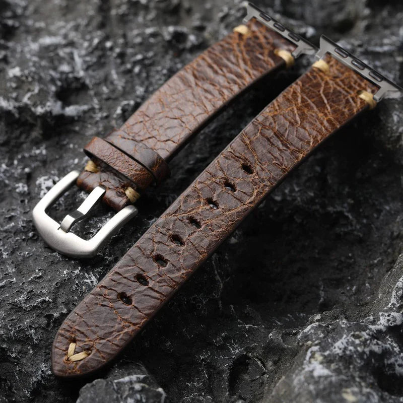 Straplix Vintage Cracked Leather Strap for Apple Watch – Distressed Texture Band Compatible with 40mm 41mm 42mm 44mm 45mm 46mm 49mm