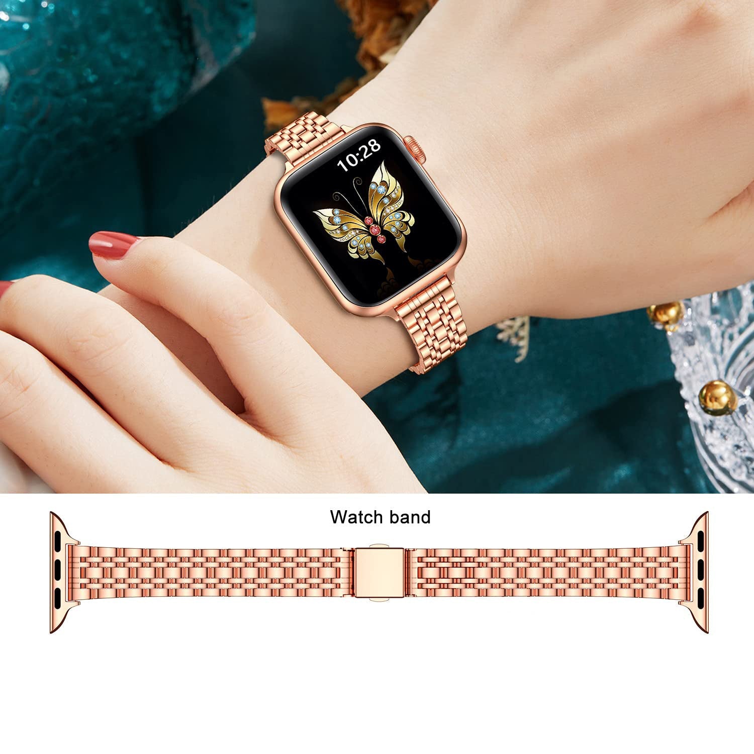 Straplix Slim Metal Band for Apple Watch – Lightweight Stainless Steel Strap Compatible with 38mm 40mm 41mm 42mm 44mm 45mm 46mm 49mm