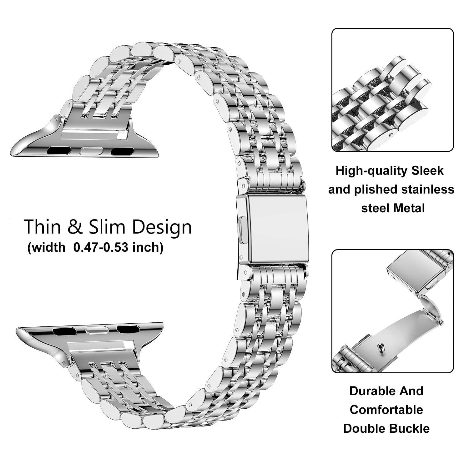 Straplix Slim Metal Band for Apple Watch – Lightweight Stainless Steel Strap Compatible with 38mm 40mm 41mm 42mm 44mm 45mm 46mm 49mm