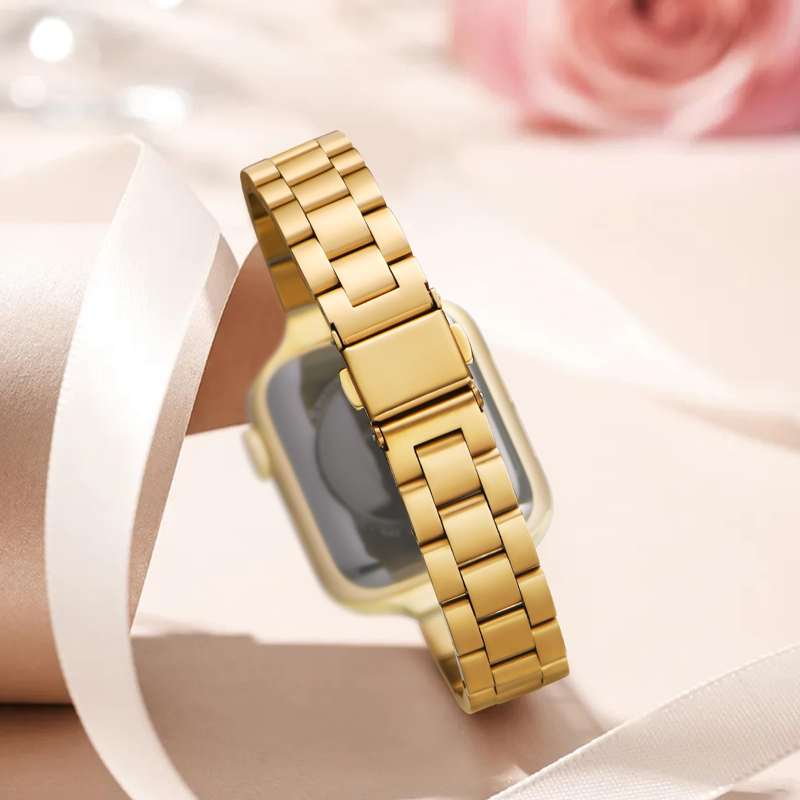 Straplix Thin Adjustable Stainless Steel Band for Apple Watch – Elegant Metal Strap for Women, Compatible with 38mm 40mm 41mm 42mm 44mm 45mm 46mm 49mm
