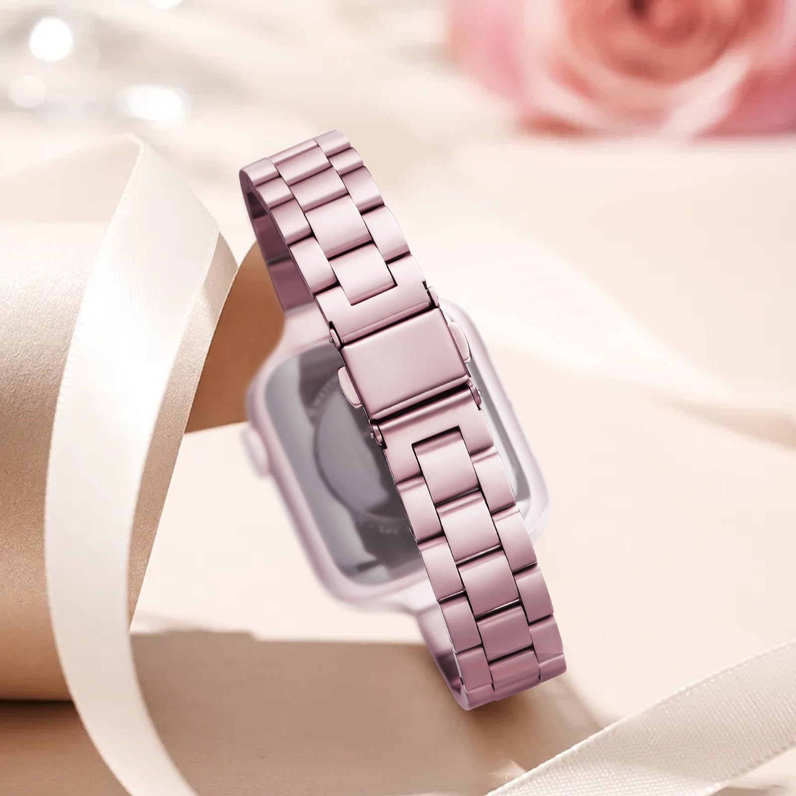 Straplix Thin Adjustable Stainless Steel Band for Apple Watch – Elegant Metal Strap for Women, Compatible with 38mm 40mm 41mm 42mm 44mm 45mm 46mm 49mm