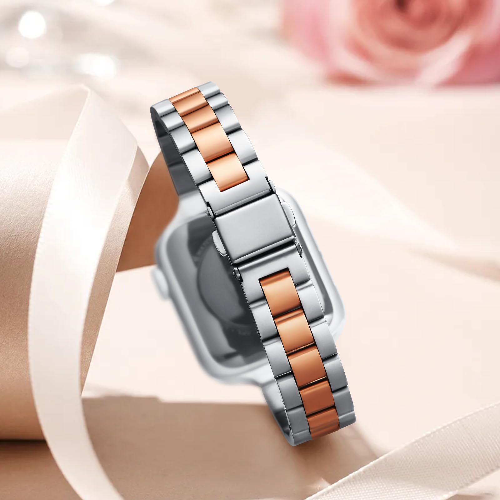 Straplix Thin Adjustable Stainless Steel Band for Apple Watch – Elegant Metal Strap for Women, Compatible with 38mm 40mm 41mm 42mm 44mm 45mm 46mm 49mm