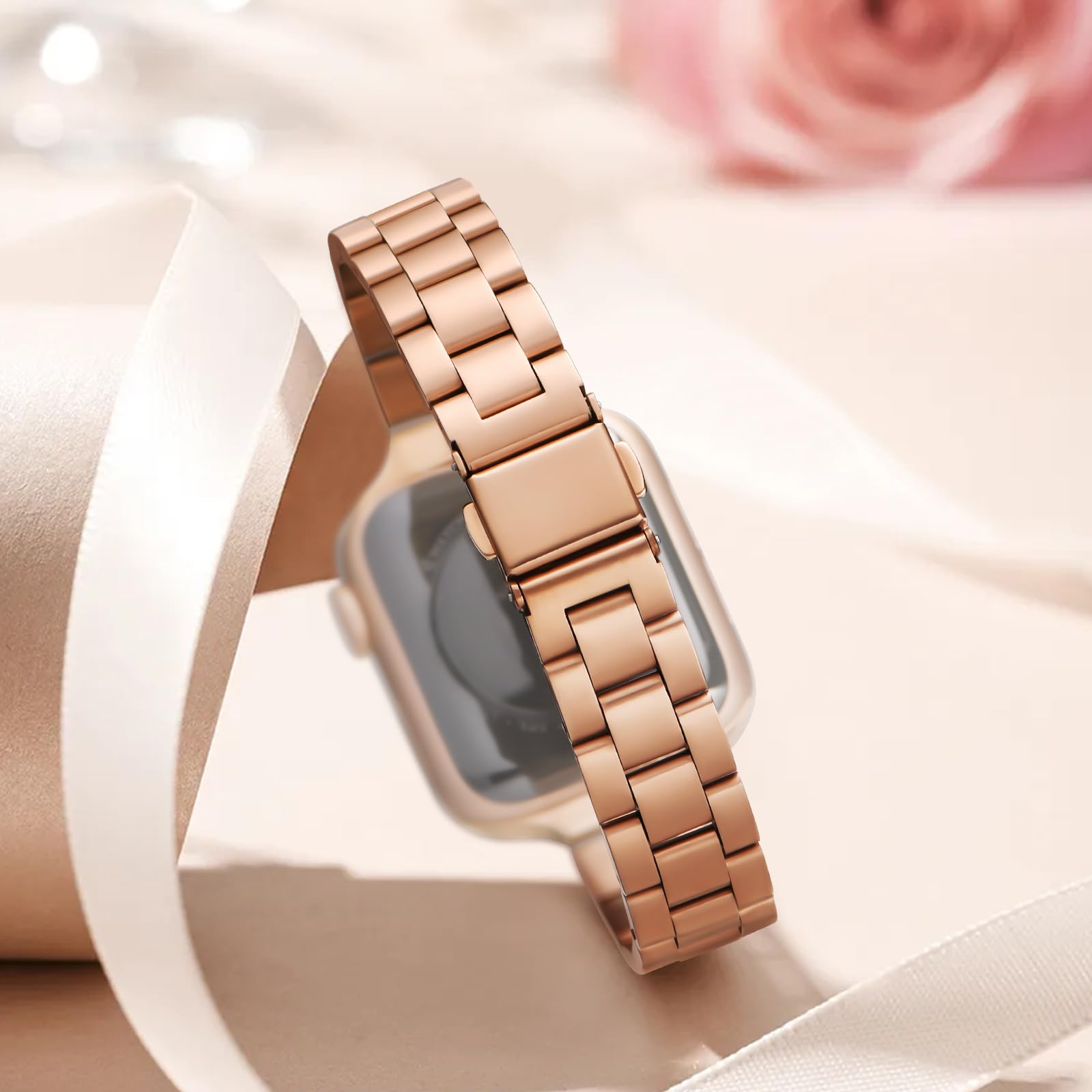 Straplix Thin Adjustable Stainless Steel Band for Apple Watch – Elegant Metal Strap for Women, Compatible with 38mm 40mm 41mm 42mm 44mm 45mm 46mm 49mm
