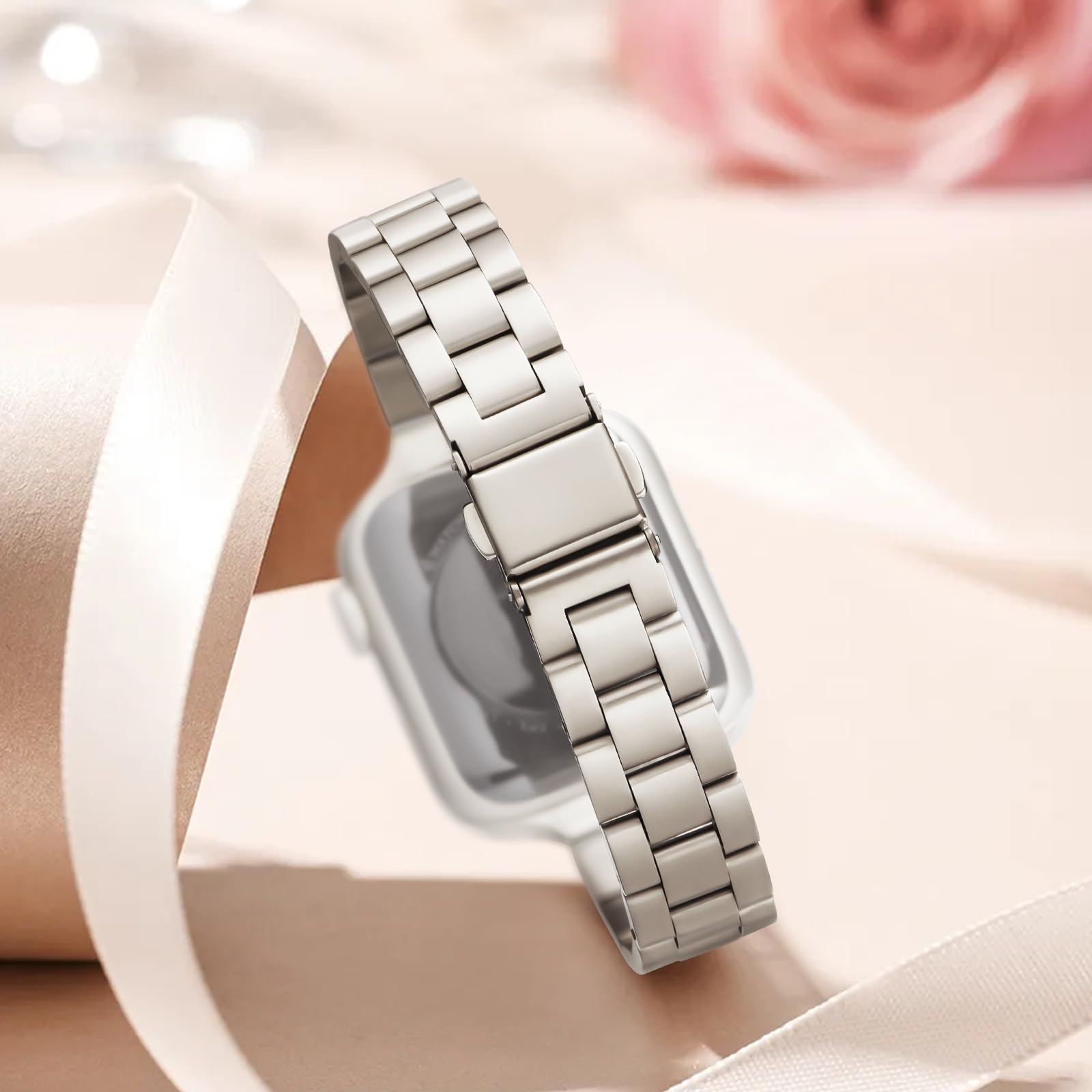 Straplix Thin Adjustable Stainless Steel Band for Apple Watch – Elegant Metal Strap for Women, Compatible with 38mm 40mm 41mm 42mm 44mm 45mm 46mm 49mm