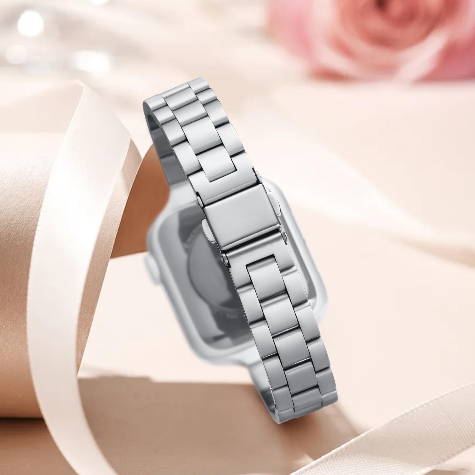 Straplix Thin Adjustable Stainless Steel Band for Apple Watch – Elegant Metal Strap for Women, Compatible with 38mm 40mm 41mm 42mm 44mm 45mm 46mm 49mm