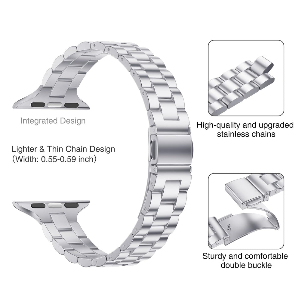 Straplix Thin Adjustable Stainless Steel Band for Apple Watch – Elegant Metal Strap for Women, Compatible with 38mm 40mm 41mm 42mm 44mm 45mm 46mm 49mm