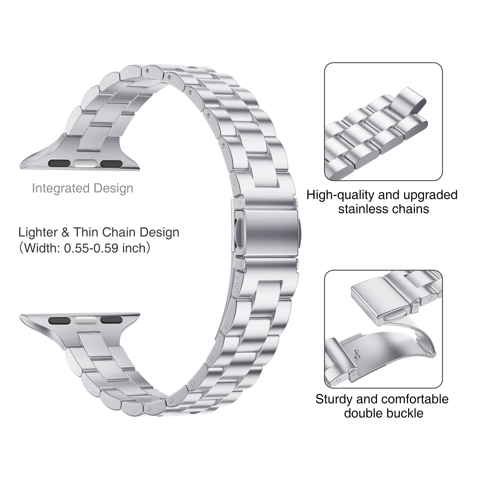 Straplix Thin Adjustable Stainless Steel Band for Apple Watch – Elegant Metal Strap for Women, Compatible with 38mm 40mm 41mm 42mm 44mm 45mm 46mm 49mm