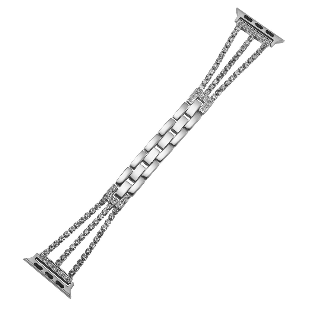 Straplix Triple Row Rhinestone Chain Band for Apple Watch – Sparkling Metal Bracelet Strap for Women, Compatible with 38mm 40mm 41mm 42mm 44mm 45mm 46mm 49mm