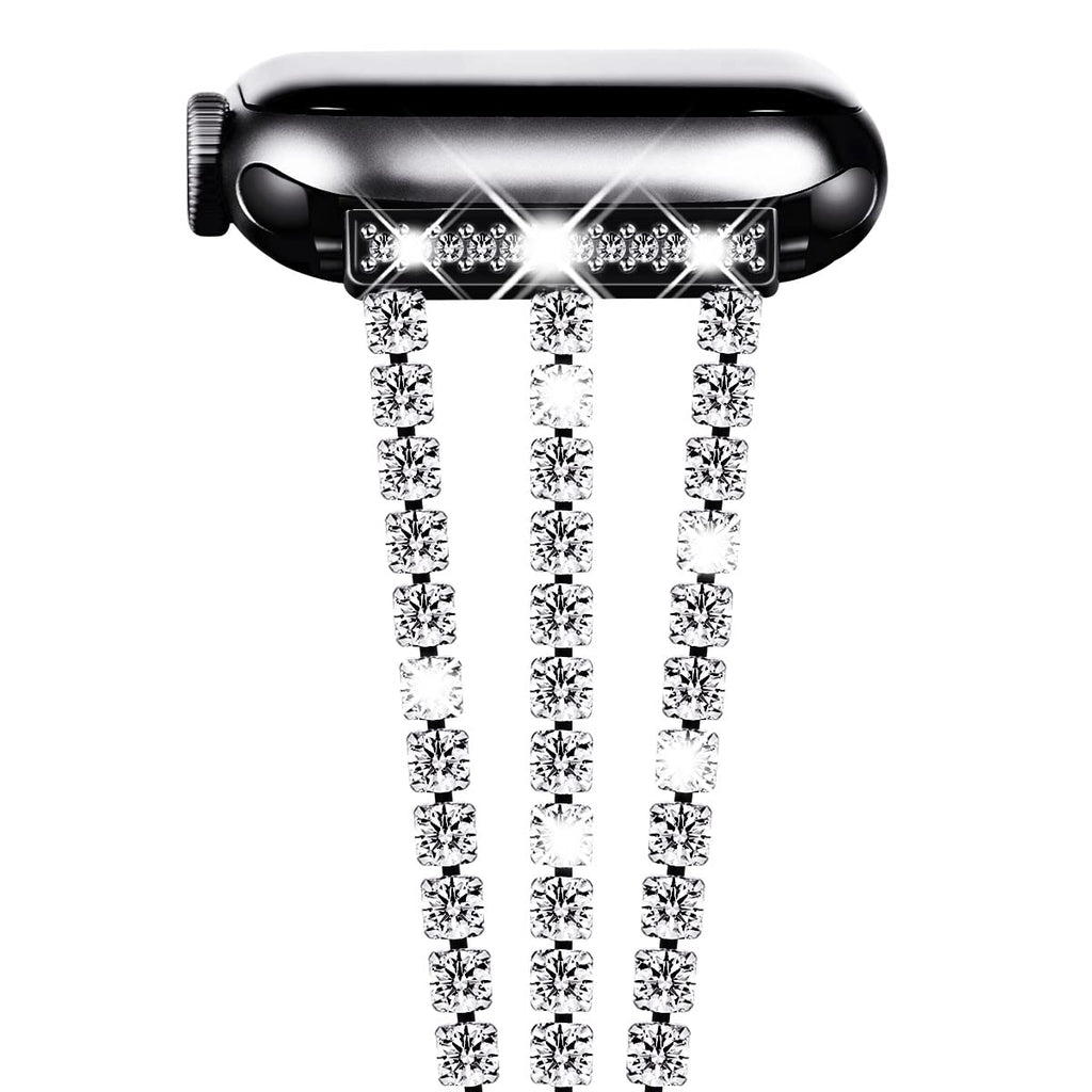 Straplix Triple Row Rhinestone Chain Band for Apple Watch – Sparkling Metal Bracelet Strap for Women, Compatible with 38mm 40mm 41mm 42mm 44mm 45mm 46mm 49mm