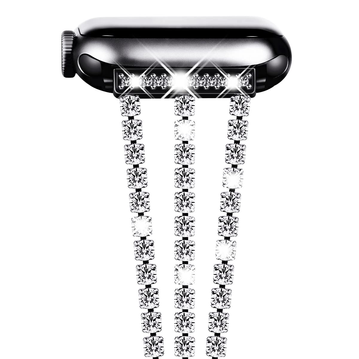 Straplix Triple Row Rhinestone Chain Band for Apple Watch – Sparkling Metal Bracelet Strap for Women, Compatible with 38mm 40mm 41mm 42mm 44mm 45mm 46mm 49mm